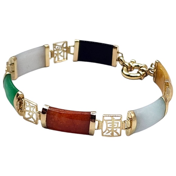14 Karat Yellow Gold Dyed Multicolored Jade Bracelet #20007 - Picture 3 of 8